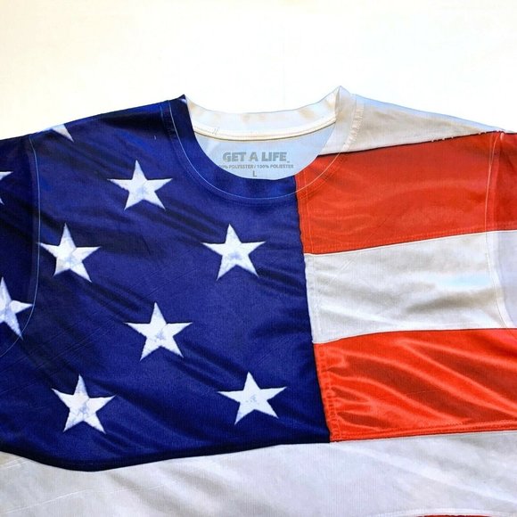 Get A Life T Shirt Mens Large American Flag All Over Print Short Sleeve USA NEW - Picture 4 of 10